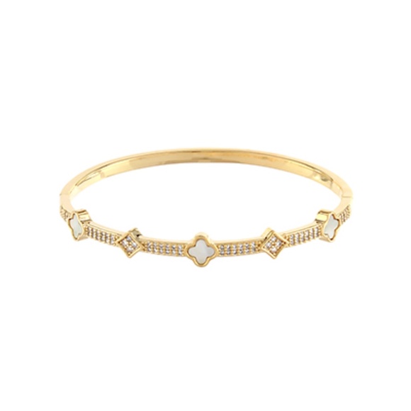 Pave & MOP Clover Station Bangle Bracelet